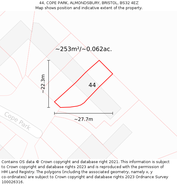 44, COPE PARK, ALMONDSBURY, BRISTOL, BS32 4EZ: Plot and title map