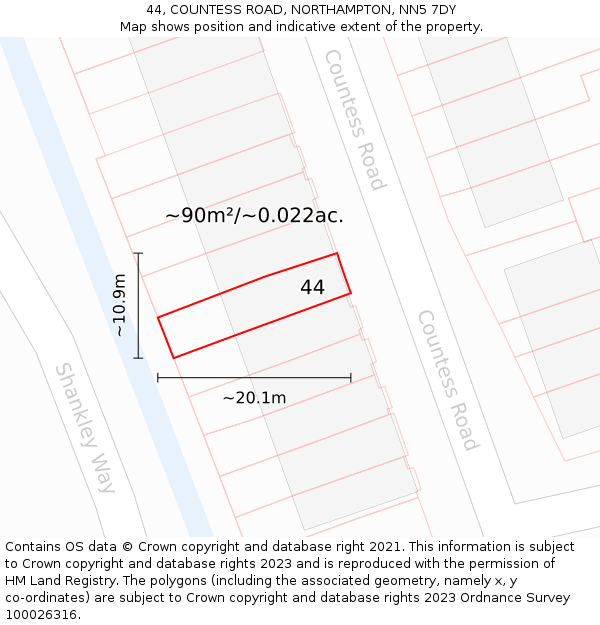 44, COUNTESS ROAD, NORTHAMPTON, NN5 7DY: Plot and title map