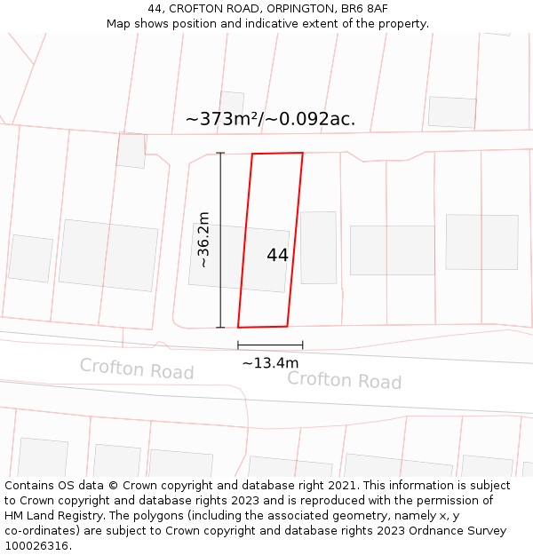 44, CROFTON ROAD, ORPINGTON, BR6 8AF: Plot and title map