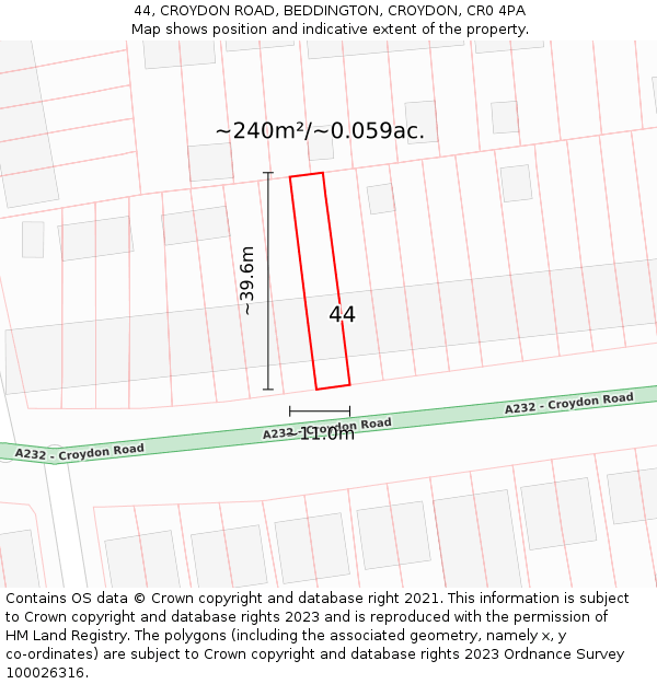 44, CROYDON ROAD, BEDDINGTON, CROYDON, CR0 4PA: Plot and title map
