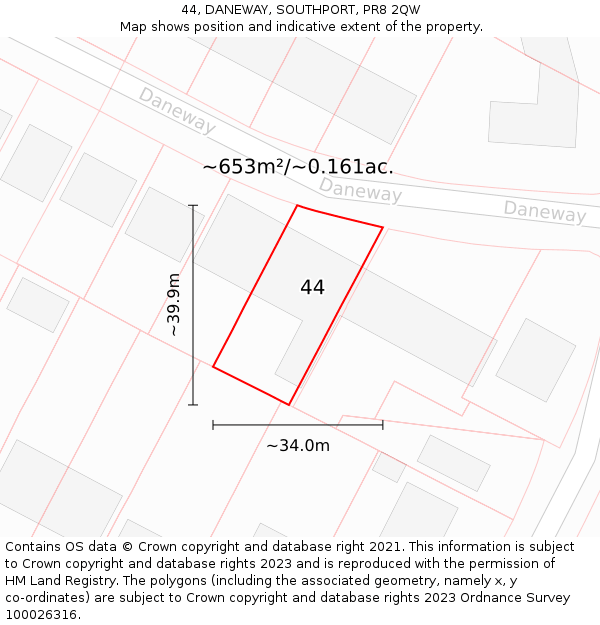 44, DANEWAY, SOUTHPORT, PR8 2QW: Plot and title map