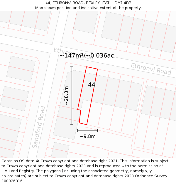 44, ETHRONVI ROAD, BEXLEYHEATH, DA7 4BB: Plot and title map