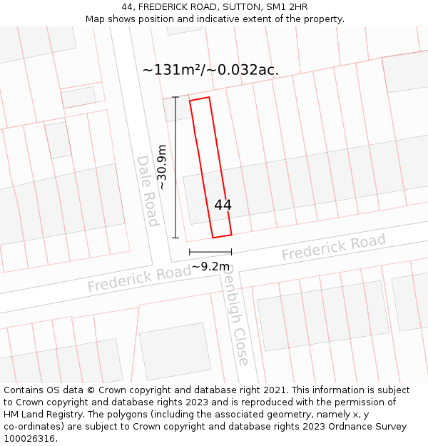 44, FREDERICK ROAD, SUTTON, SM1 2HR: Plot and title map