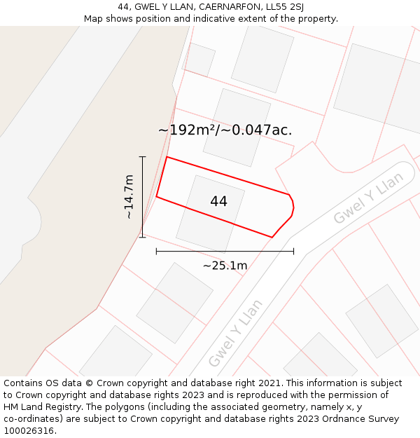 44, GWEL Y LLAN, CAERNARFON, LL55 2SJ: Plot and title map