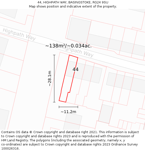 44, HIGHPATH WAY, BASINGSTOKE, RG24 9SU: Plot and title map