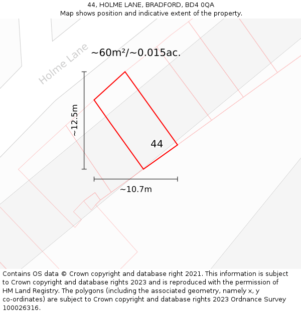 44, HOLME LANE, BRADFORD, BD4 0QA: Plot and title map