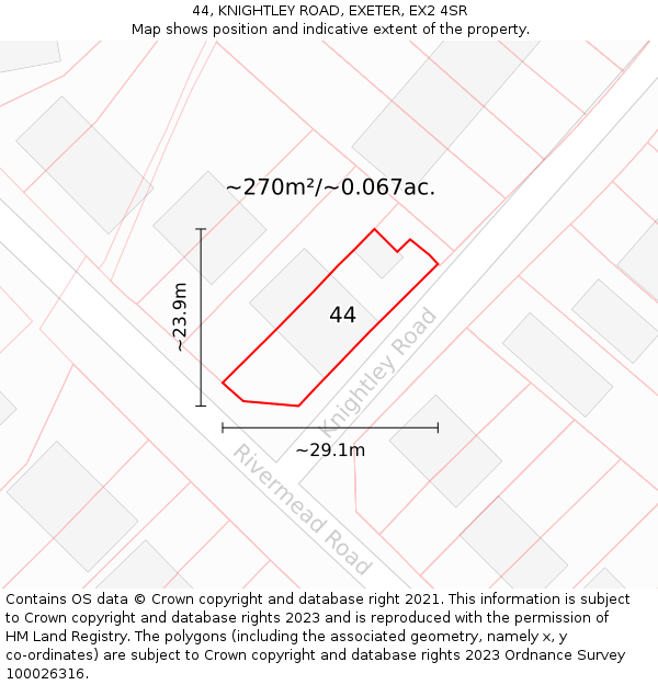 44, KNIGHTLEY ROAD, EXETER, EX2 4SR: Plot and title map