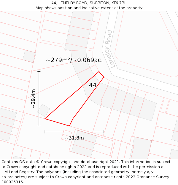 44, LENELBY ROAD, SURBITON, KT6 7BH: Plot and title map
