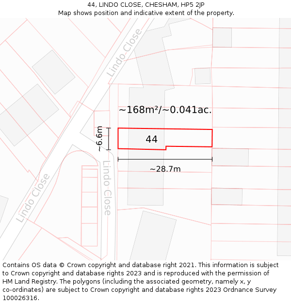 44, LINDO CLOSE, CHESHAM, HP5 2JP: Plot and title map