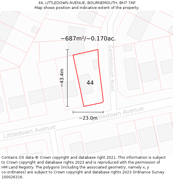 44, LITTLEDOWN AVENUE, BOURNEMOUTH, BH7 7AP: Plot and title map
