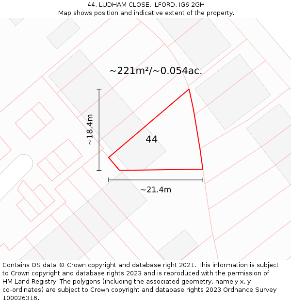 44, LUDHAM CLOSE, ILFORD, IG6 2GH: Plot and title map