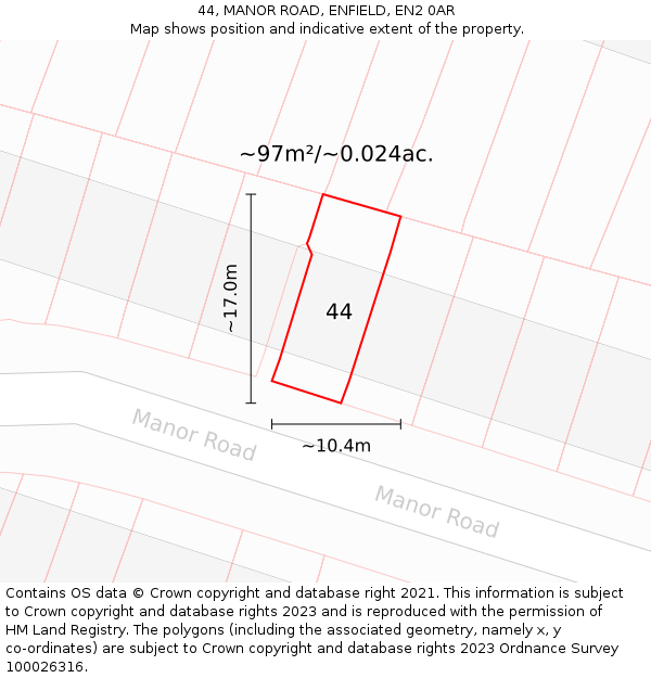 44, MANOR ROAD, ENFIELD, EN2 0AR: Plot and title map