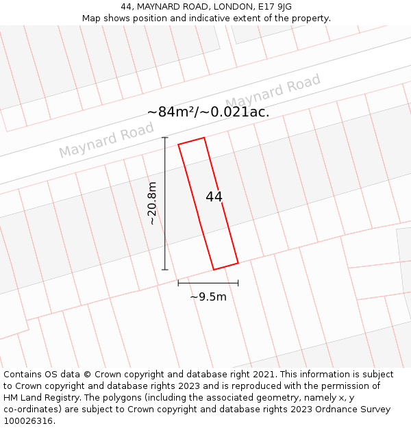 44, MAYNARD ROAD, LONDON, E17 9JG: Plot and title map