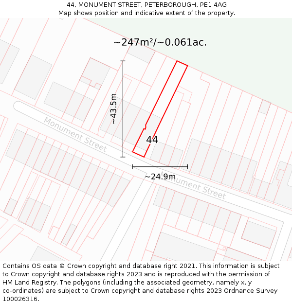 44, MONUMENT STREET, PETERBOROUGH, PE1 4AG: Plot and title map
