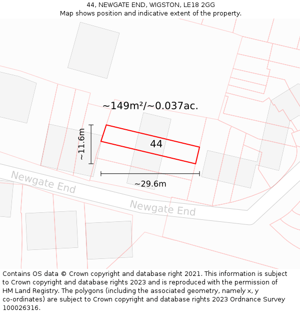 44, NEWGATE END, WIGSTON, LE18 2GG: Plot and title map