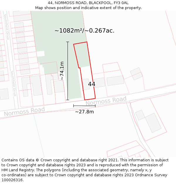 44, NORMOSS ROAD, BLACKPOOL, FY3 0AL: Plot and title map