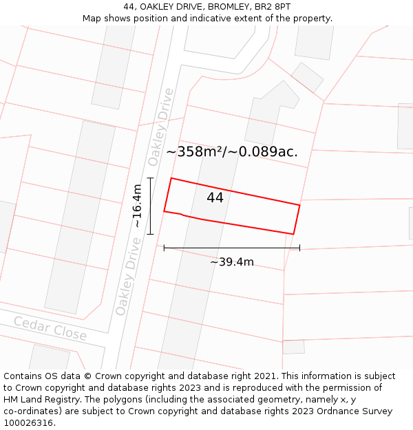 44, OAKLEY DRIVE, BROMLEY, BR2 8PT: Plot and title map