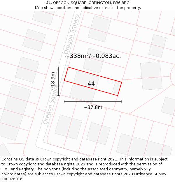 44, OREGON SQUARE, ORPINGTON, BR6 8BG: Plot and title map