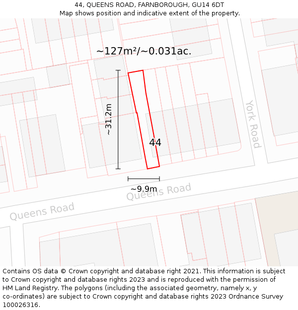 44, QUEENS ROAD, FARNBOROUGH, GU14 6DT: Plot and title map