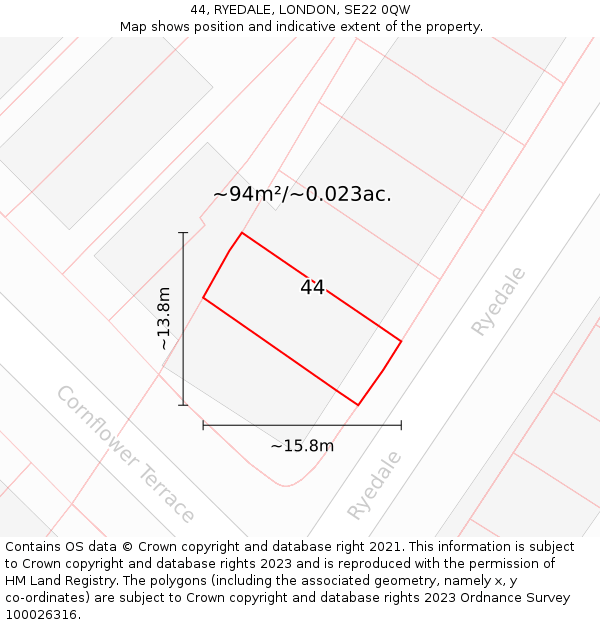44, RYEDALE, LONDON, SE22 0QW: Plot and title map