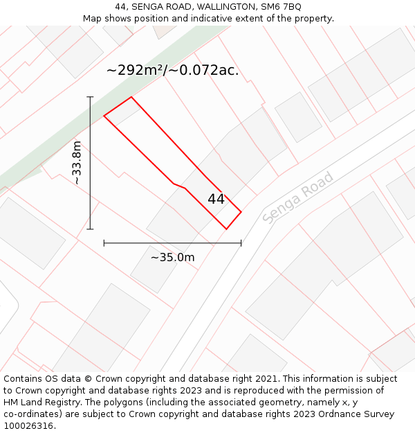 44, SENGA ROAD, WALLINGTON, SM6 7BQ: Plot and title map