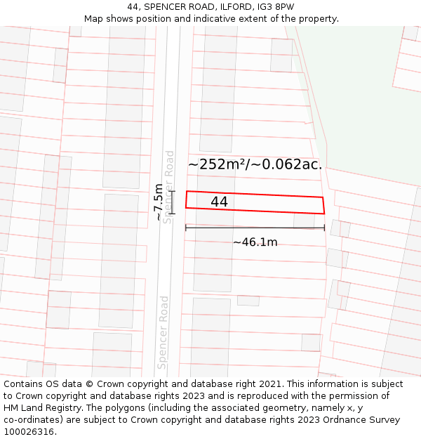 44, SPENCER ROAD, ILFORD, IG3 8PW: Plot and title map