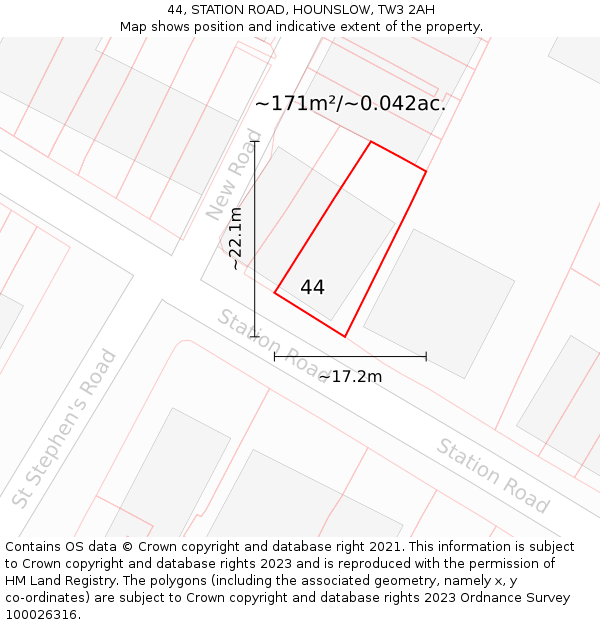 44, STATION ROAD, HOUNSLOW, TW3 2AH: Plot and title map