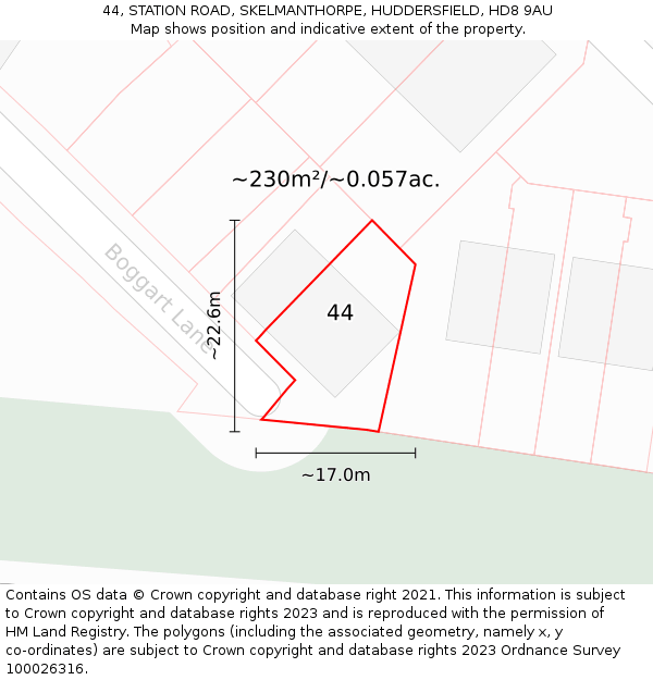 44, STATION ROAD, SKELMANTHORPE, HUDDERSFIELD, HD8 9AU: Plot and title map