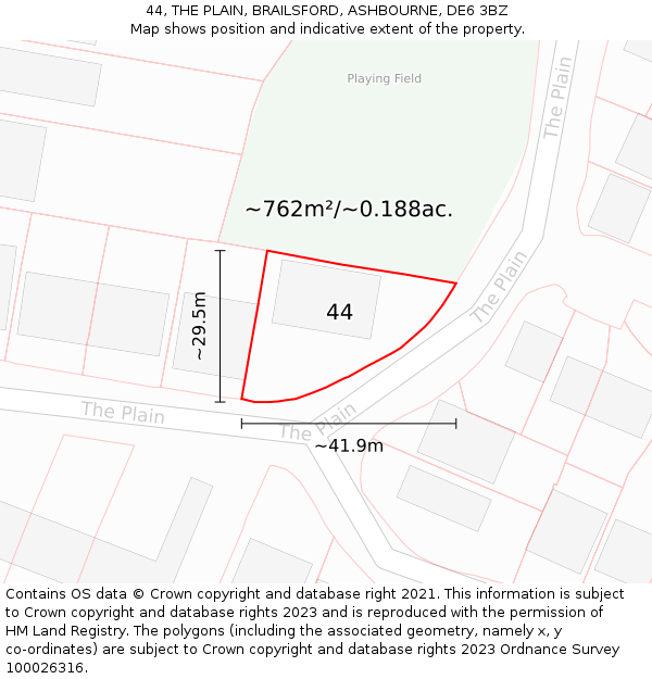 44, THE PLAIN, BRAILSFORD, ASHBOURNE, DE6 3BZ: Plot and title map