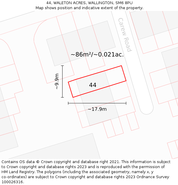 44, WALETON ACRES, WALLINGTON, SM6 8PU: Plot and title map