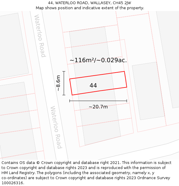 44, WATERLOO ROAD, WALLASEY, CH45 2JW: Plot and title map