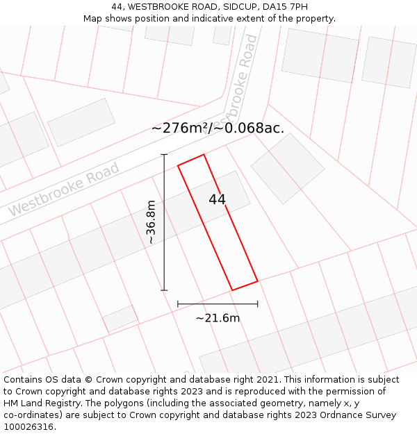 44, WESTBROOKE ROAD, SIDCUP, DA15 7PH: Plot and title map