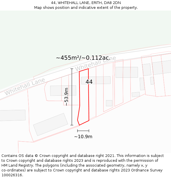 44, WHITEHALL LANE, ERITH, DA8 2DN: Plot and title map