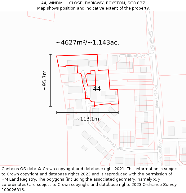 44, WINDMILL CLOSE, BARKWAY, ROYSTON, SG8 8BZ: Plot and title map