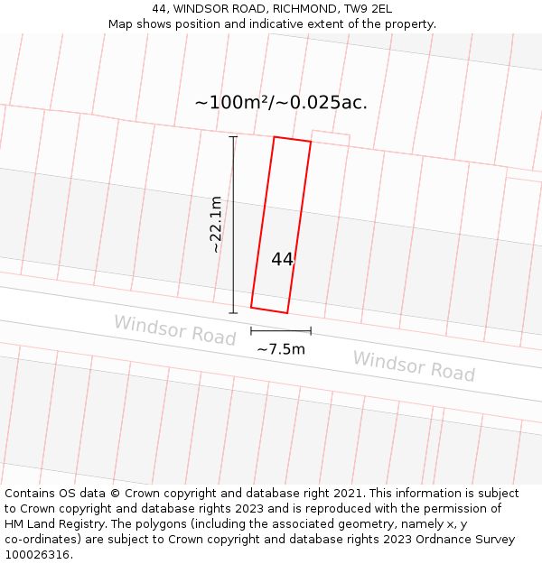 44, WINDSOR ROAD, RICHMOND, TW9 2EL: Plot and title map