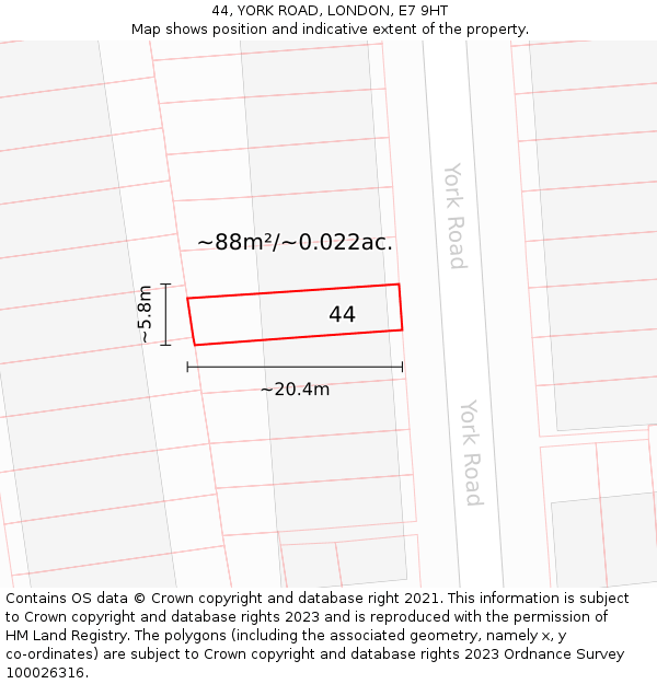 44, YORK ROAD, LONDON, E7 9HT: Plot and title map