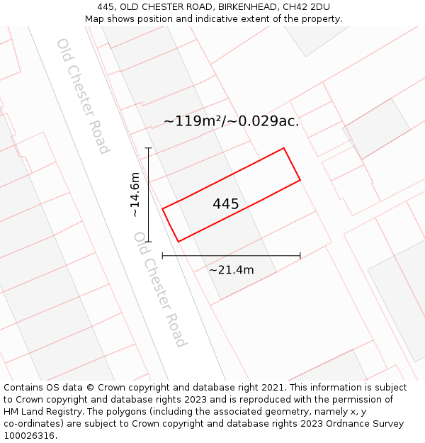 445, OLD CHESTER ROAD, BIRKENHEAD, CH42 2DU: Plot and title map