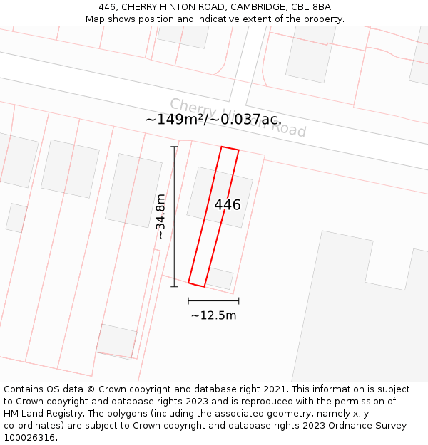 446, CHERRY HINTON ROAD, CAMBRIDGE, CB1 8BA: Plot and title map