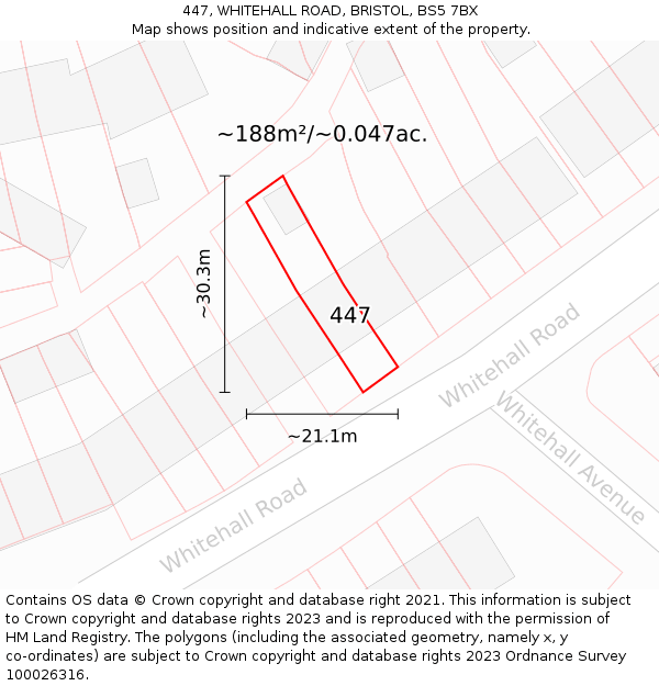 447, WHITEHALL ROAD, BRISTOL, BS5 7BX: Plot and title map