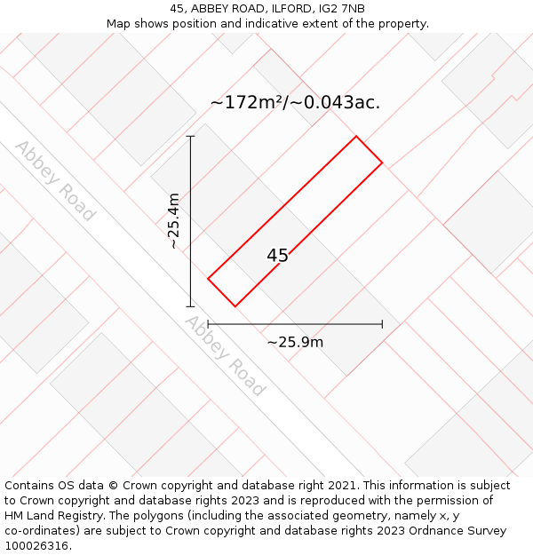 45, ABBEY ROAD, ILFORD, IG2 7NB: Plot and title map