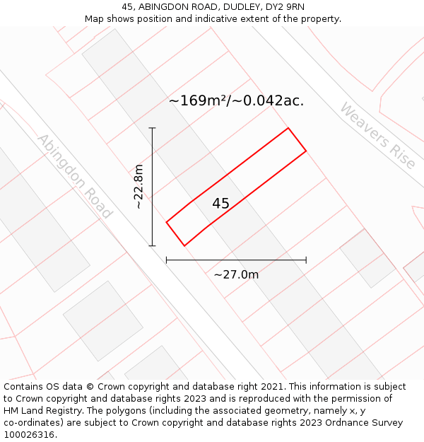 45, ABINGDON ROAD, DUDLEY, DY2 9RN: Plot and title map