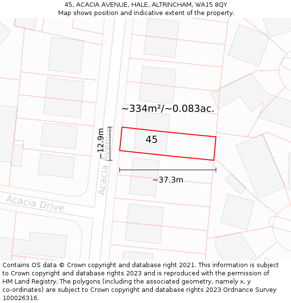 45, ACACIA AVENUE, HALE, ALTRINCHAM, WA15 8QY: Plot and title map