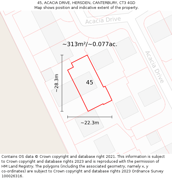 45, ACACIA DRIVE, HERSDEN, CANTERBURY, CT3 4GD: Plot and title map