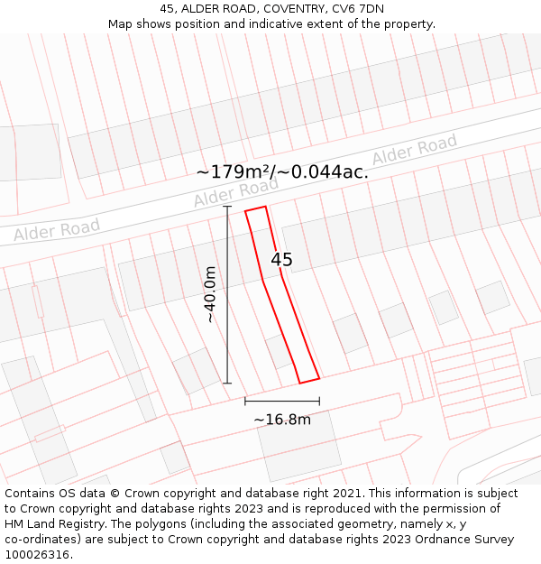 45, ALDER ROAD, COVENTRY, CV6 7DN: Plot and title map