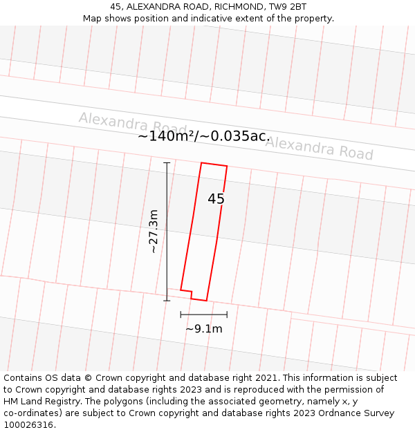 45, ALEXANDRA ROAD, RICHMOND, TW9 2BT: Plot and title map