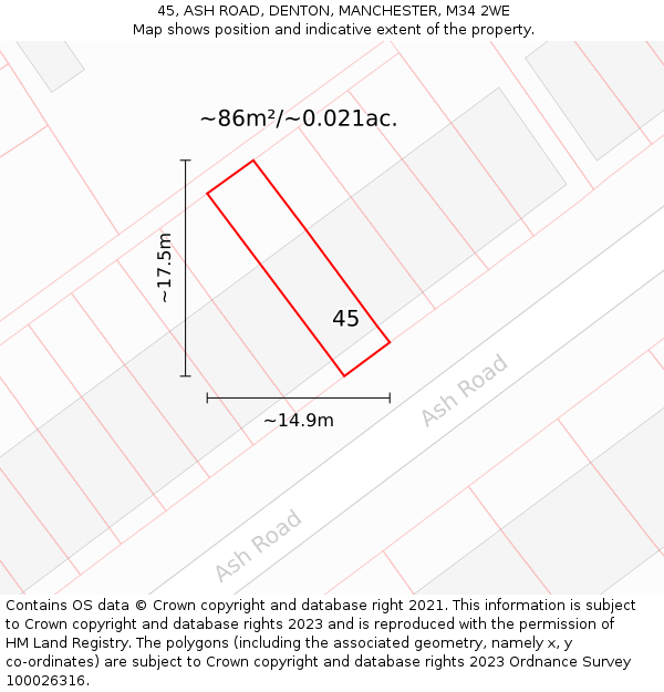 45, ASH ROAD, DENTON, MANCHESTER, M34 2WE: Plot and title map