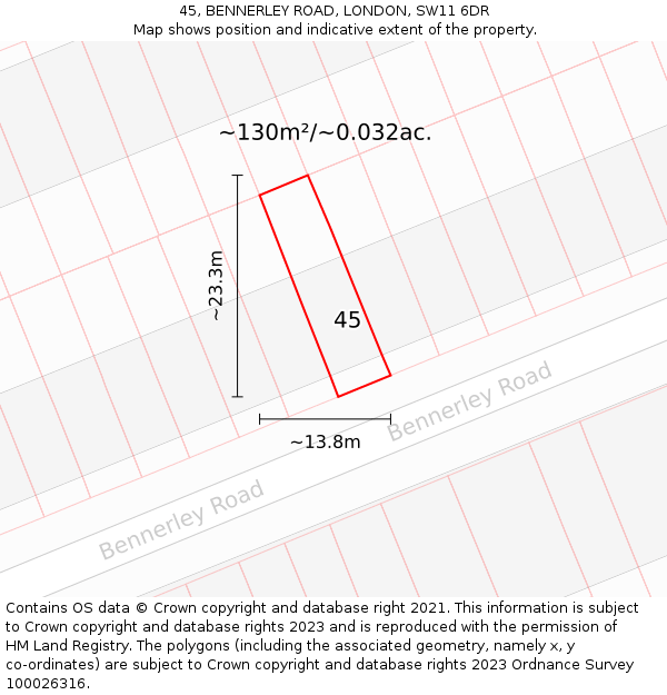45, BENNERLEY ROAD, LONDON, SW11 6DR: Plot and title map