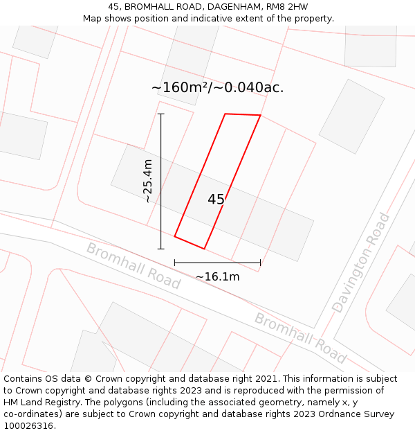 45, BROMHALL ROAD, DAGENHAM, RM8 2HW: Plot and title map