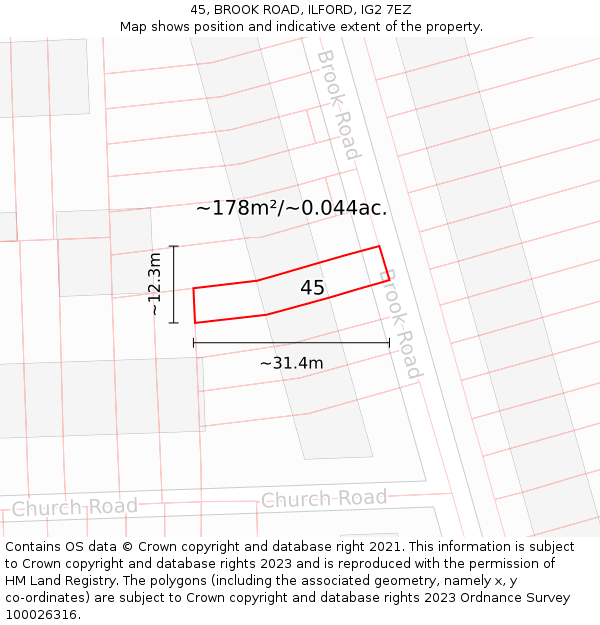 45, BROOK ROAD, ILFORD, IG2 7EZ: Plot and title map