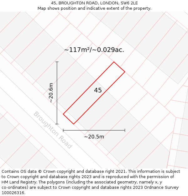 45, BROUGHTON ROAD, LONDON, SW6 2LE: Plot and title map